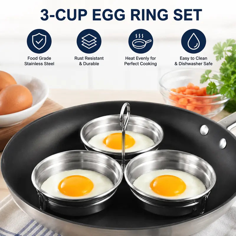 EggNest 3-Cavity Stainless Steel Poacher – Steaming Mold with Handle