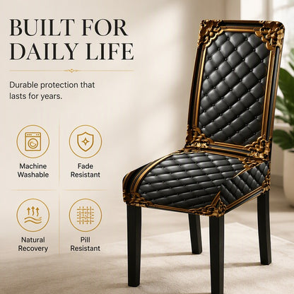 Washable Stretch Chair Cover – Baroque Gilded Print, High‑Density Elastic Fabric