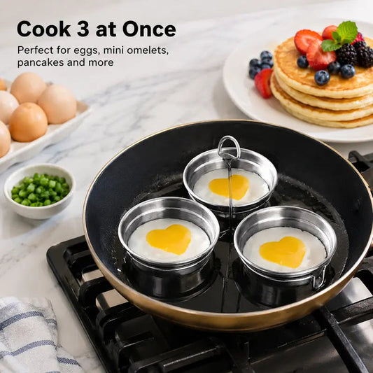 EggNest 3-Cavity Stainless Steel Poacher – Steaming Mold with Handle